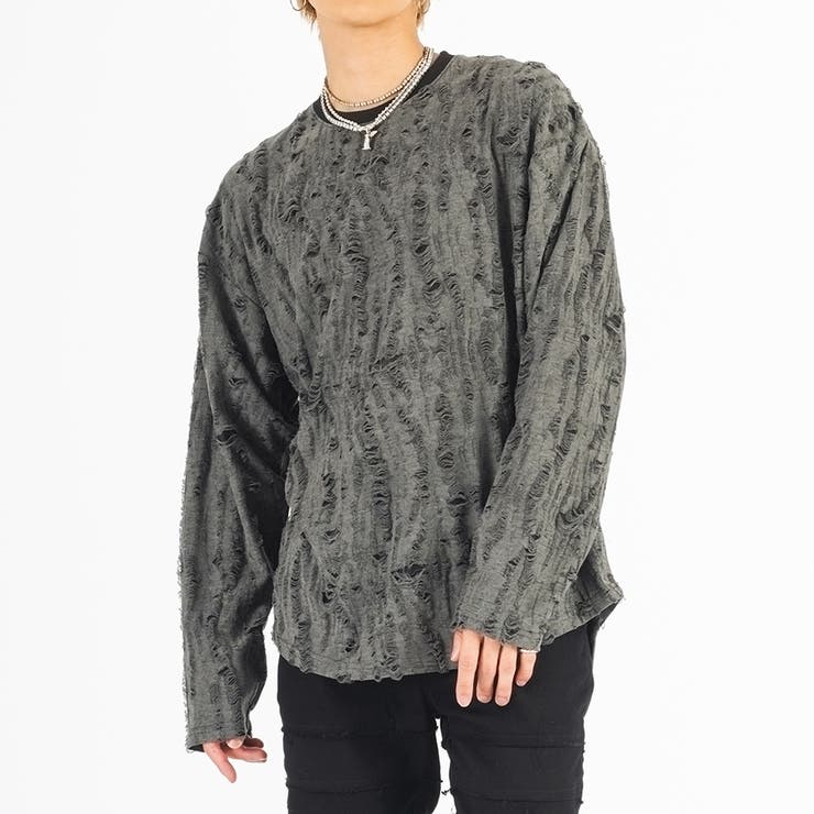 グレー | ラウンドヘム ロンT メンズ 長袖Tシャツ モード ストリート | REGIEVO