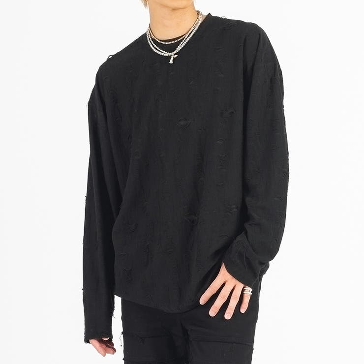 ブラック | ラウンドヘム ロンT メンズ 長袖Tシャツ モード ストリート | REGIEVO