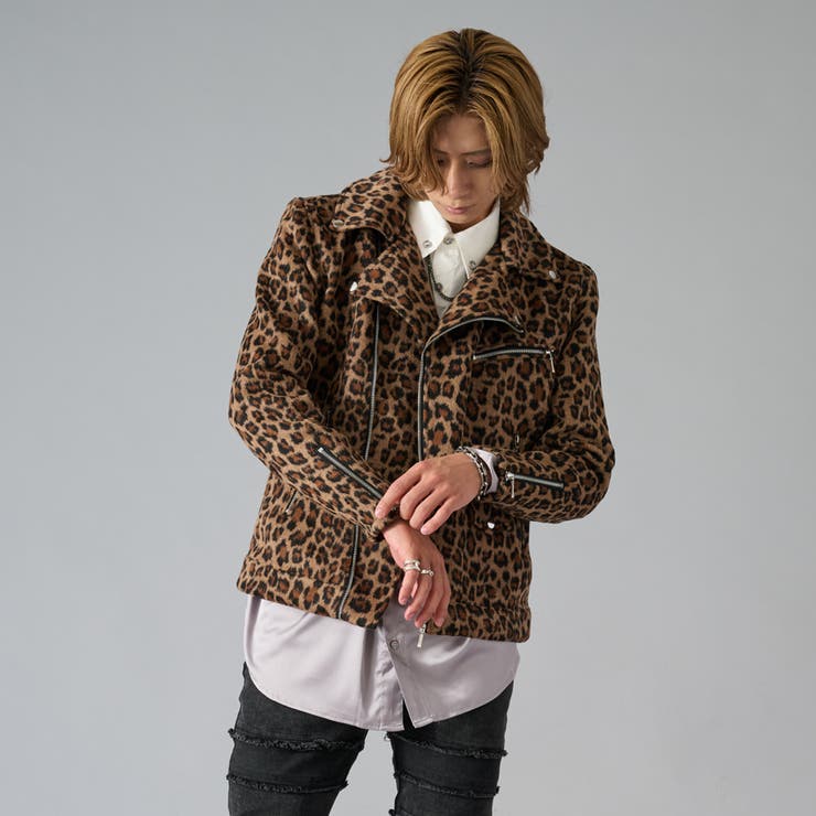 BELVET レオパード裏地 brownライダースジャケット HELL CAT PUNKS レオパード柄切り替えライダースジャケット | サントニ