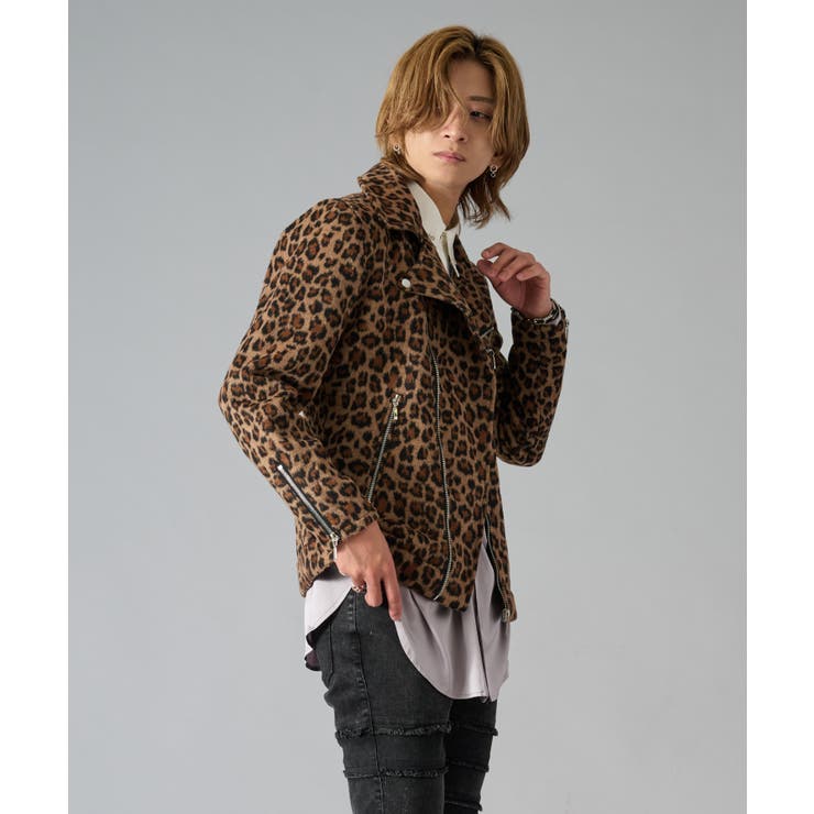 アシンメトリーダブルライダースジャケット　とレオパードジャケット ダブルライダースジャケット[品番：LEVM0009317]｜REGIEVO（レジエボ