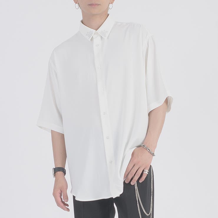 WHITE | 襟刺繍ショートスリーブシャツ | REGIEVO