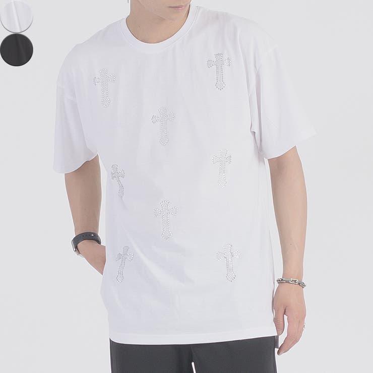   メンズ＊グラッドストーン 背中ロゴ Tシャツ クロスラインストーンTシャツ[品番：LEVM0001637]｜REGIEVO