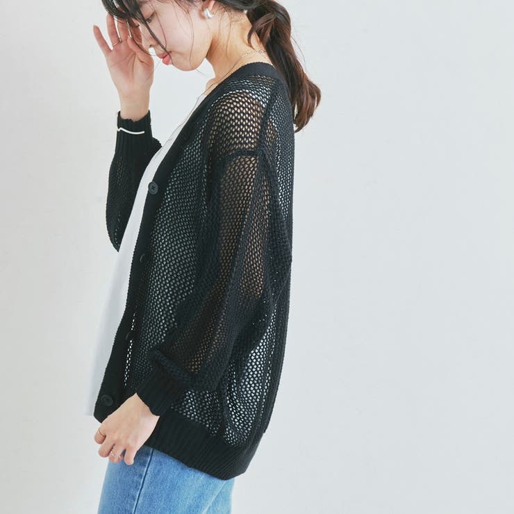 カーディガン メッシュニット Vネック[品番：RLCW0004101
