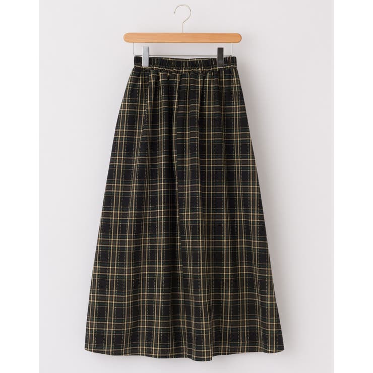 スカートチェックマキシロングウエストギャザーフレアファッション大人