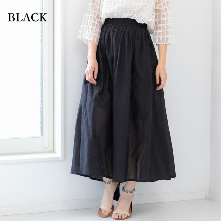 スカート大きいサイズロングフレアカジュアルナチュラルウエストゴムコットンボイルM… | LAPULE  | 詳細画像4 