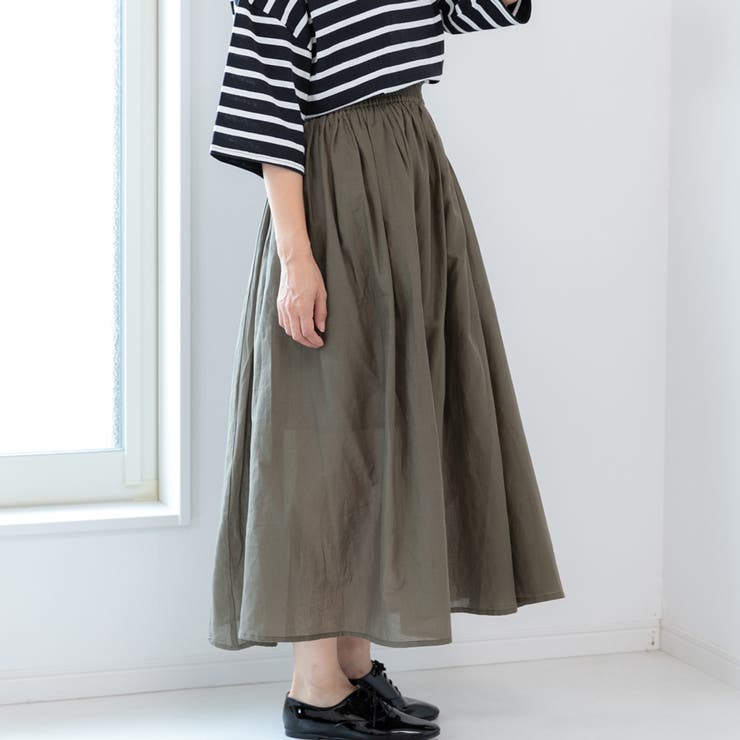 スカート大きいサイズロングフレアカジュアルナチュラルウエストゴムコットンボイルM… | LAPULE  | 詳細画像6 