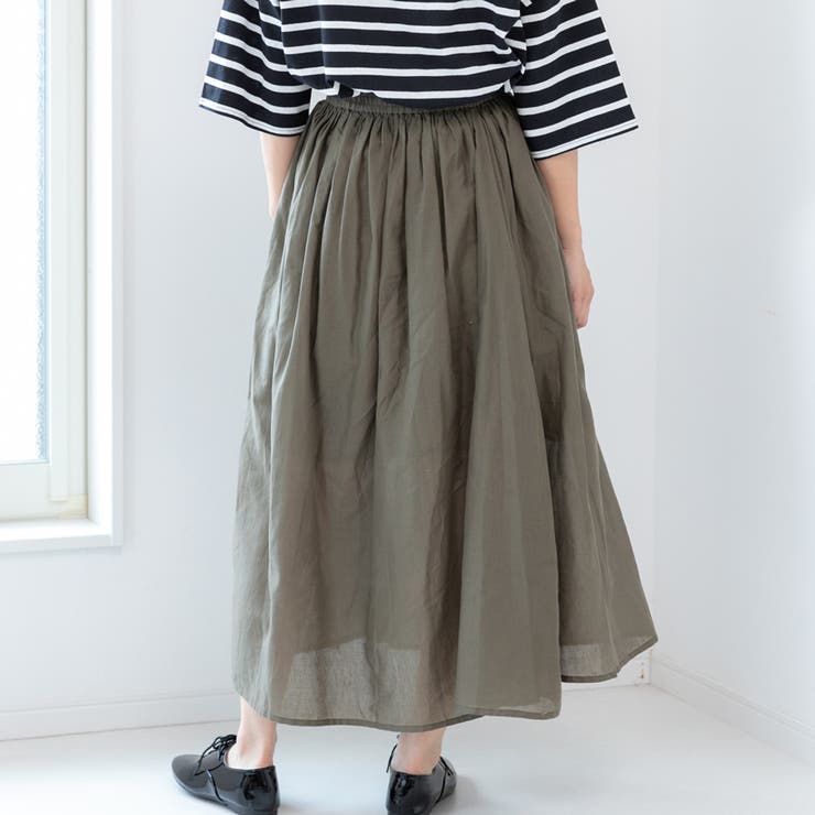 スカート大きいサイズロングフレアカジュアルナチュラルウエストゴムコットンボイルM… | LAPULE  | 詳細画像7 