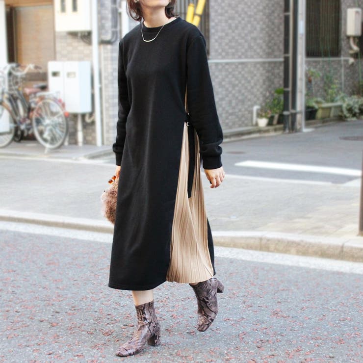 ゆったり冬ワンピース裏起毛サイドプリーツロングワンピきれいめシンプルカジュアルm 品番 Sklw Lapule ラピュレ のレディースファッション通販 Shoplist ショップリスト