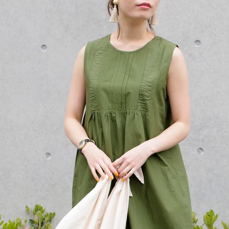 ワンピース春夏体型カバーロングワンピースノースリーブ綿100%シンプルカジュアル… | LAPULE  | 詳細画像15 
