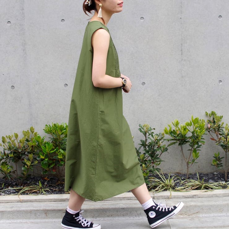 ワンピース春夏体型カバーロングワンピースノースリーブ綿100%シンプル