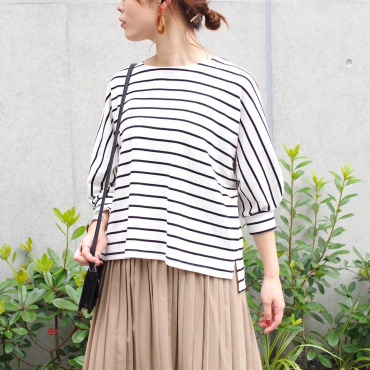 アイボリー×ブラック(100)M | トップスゆったり体型カバードルマンリラックスルームウェア部屋着ボーダーシンプルカ… | LAPULE 