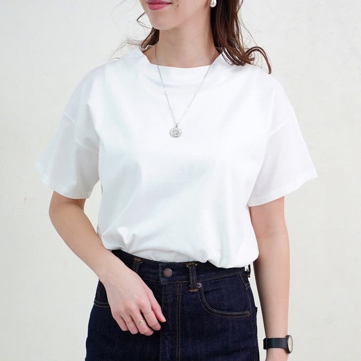 Tシャツ半袖40代ハイネックシンプルカジュアル無地綿100モックネック