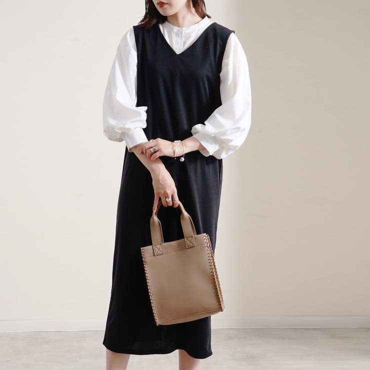 ブラック(02)M | 【Lana 】カットポンチ バッククロスVネックジャンスカ | LAPULE 