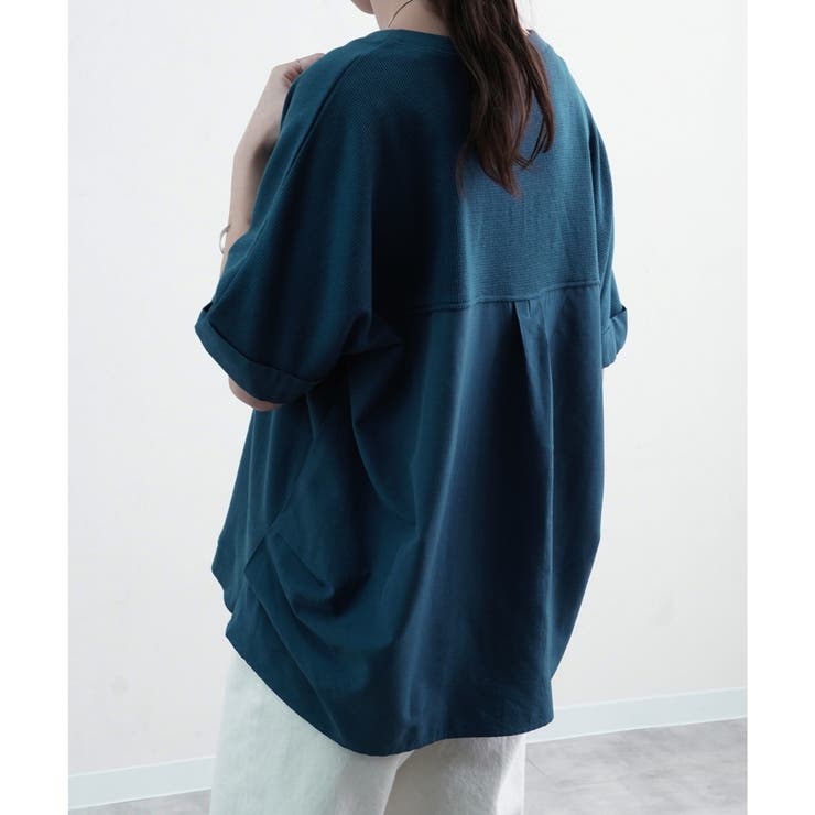 新品☆異素材ドッキングトップス⭐︎ 定価１３５００円⭐︎送料込 異素材ドッキング 切り替え トップス[品番：SKLW0002221
