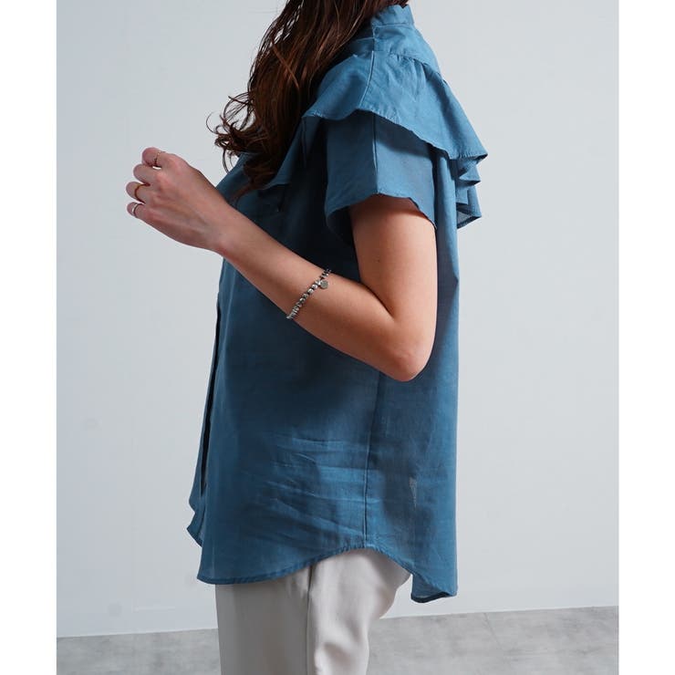 フリルブラウス トップス フレンチスリーブ | LAPULE  | 詳細画像4 