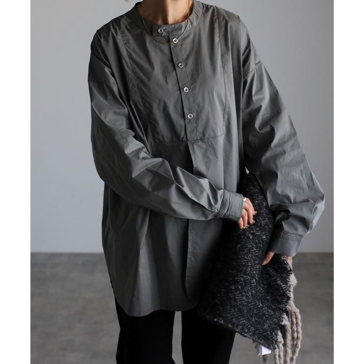 スタンドカラーデザインシャツ レディース 長袖 秋冬 スリット 20代 30代 | relaclo | 詳細画像3 