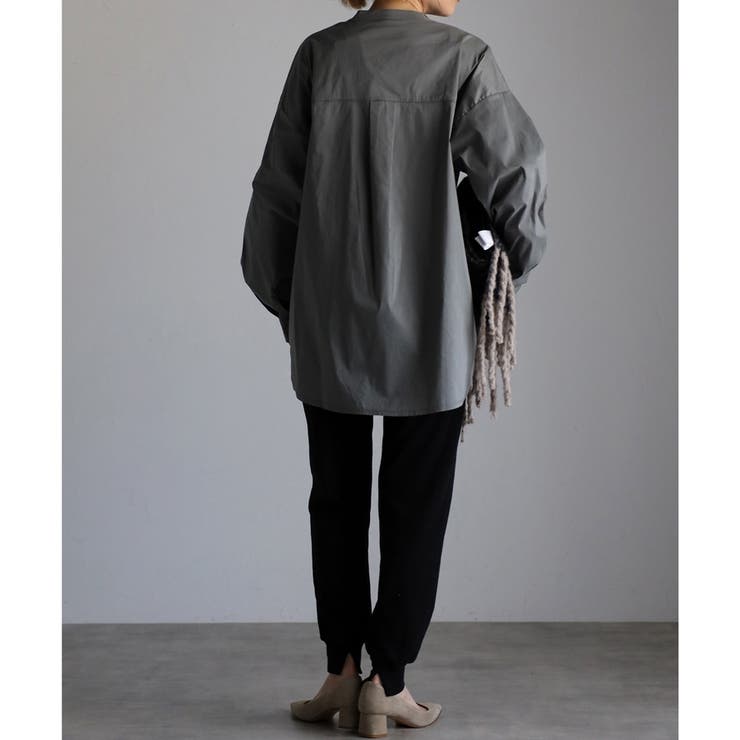 スタンドカラーデザインシャツ レディース 長袖 秋冬 スリット 20代 30代 | relaclo | 詳細画像7 