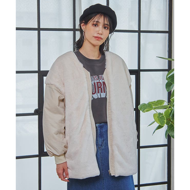 フェイクファーコート レディース ノーカラー | LAPULE  | 詳細画像8 