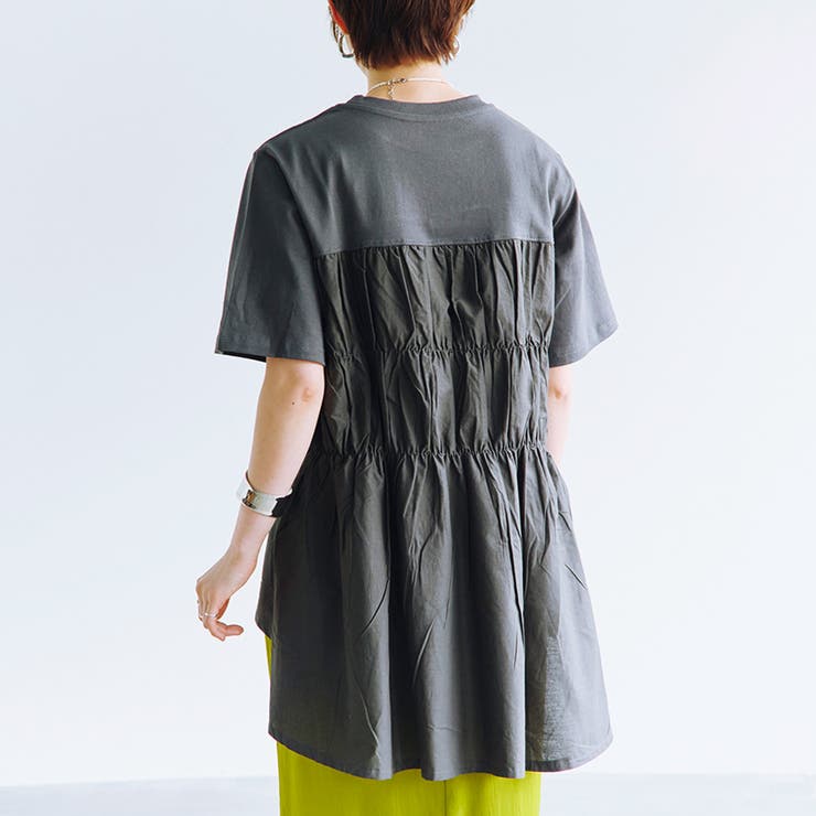 クニオコレクション 半袖チュニック ダークグレー チュニック 半袖 Tシャツ[品番：RLCW0004887]｜relaclo