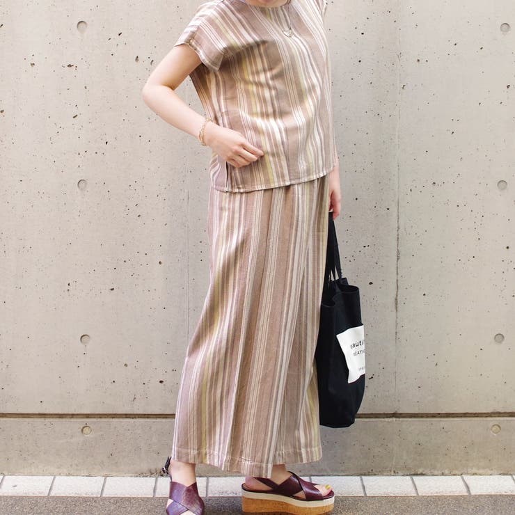 セットアップカジュアル半袖ファッションゆる着ゆったり体型カバー麻ワイドパンツスト… | LAPULE  | 詳細画像11 