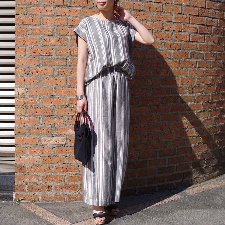 セットアップカジュアル半袖ファッションゆる着ゆったり体型カバー麻ワイドパンツスト… | LAPULE  | 詳細画像4 