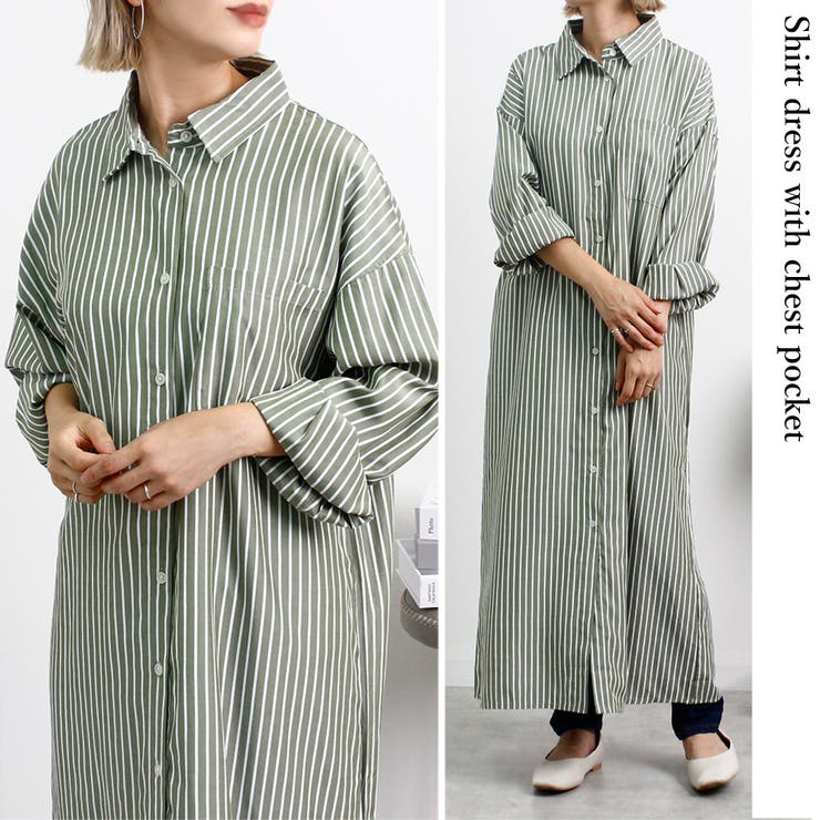 シャツワンピース ストライプ 春[品番：SKLW0002810]｜LAPULE