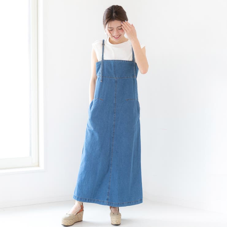ワンピースロングデニムゆったり体形カバーカジュアルシンプル
