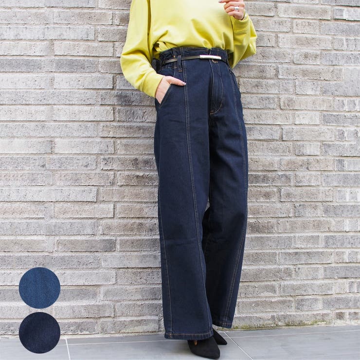 ワイドパンツデニムファッション体型カバーウエストゴムジーンズジーパンカジュアルm 品番 Sklw Lapule ラピュレ のレディースファッション通販 Shoplist ショップリスト