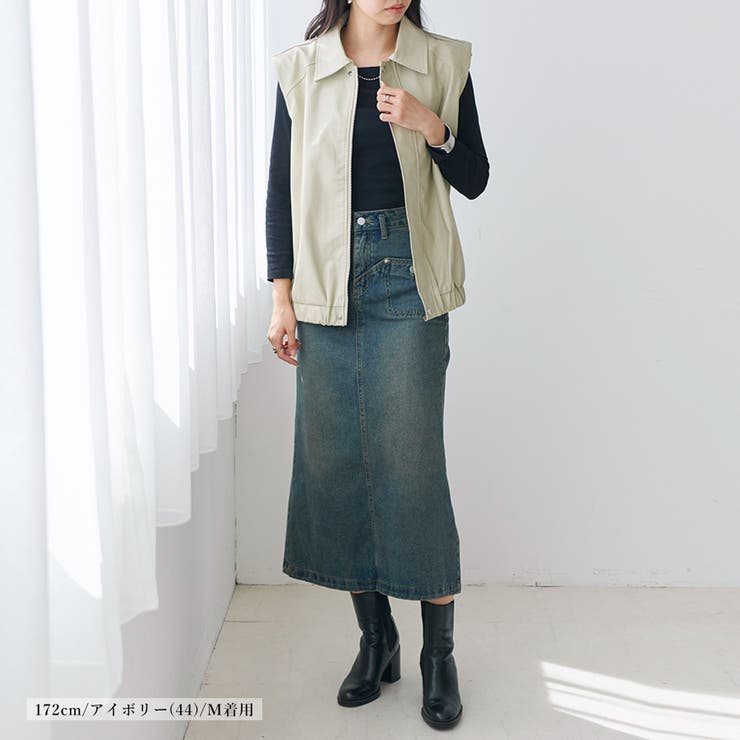 レザーベスト レディース 襟付き[品番：RLCW0005040]｜relaclo