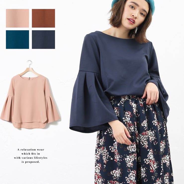 アドーア フレアスリーブカットソー 紺 ネイビー 春服夏服 綿 5分袖 GOLDJAPAN（ゴールドジャパン） 大きいサイズレディース トップス