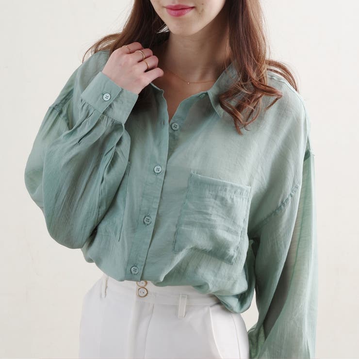 シャツブラウス長袖シアーシャツゆったり大きいサイズ体型カバー透け素材きれいめ韓国… | LAPULE  | 詳細画像12 