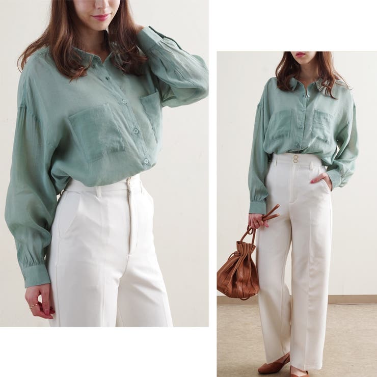 シャツブラウス長袖シアーシャツゆったり大きいサイズ体型カバー透け素材きれいめ韓国… | LAPULE  | 詳細画像14 