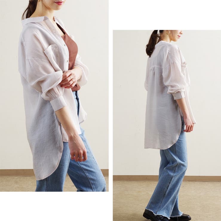 シャツブラウス長袖シアーシャツゆったり大きいサイズ体型カバー透け素材きれいめ韓国… | LAPULE  | 詳細画像10 
