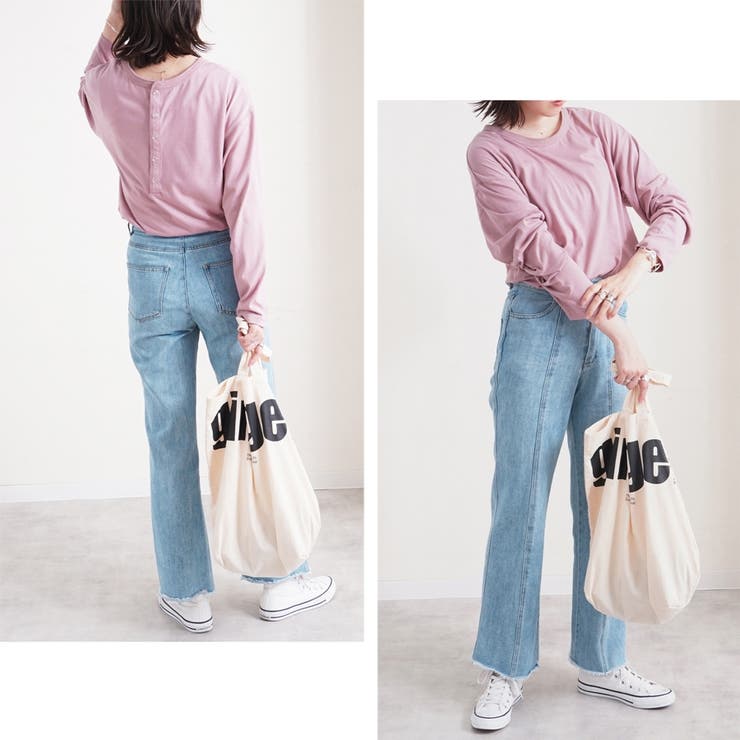 トップス長袖ロンT 冬春ゆったり体型カバーバックヘンリーバックデザインサイドスリ… | LAPULE  | 詳細画像12 