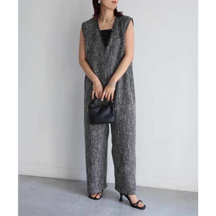 深Vネックツイードサロペット | Riberry | 詳細画像1 