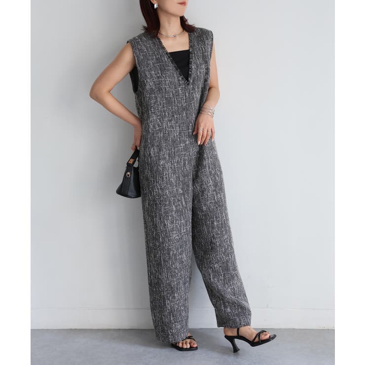 深Vネックツイードサロペット | Riberry | 詳細画像3 