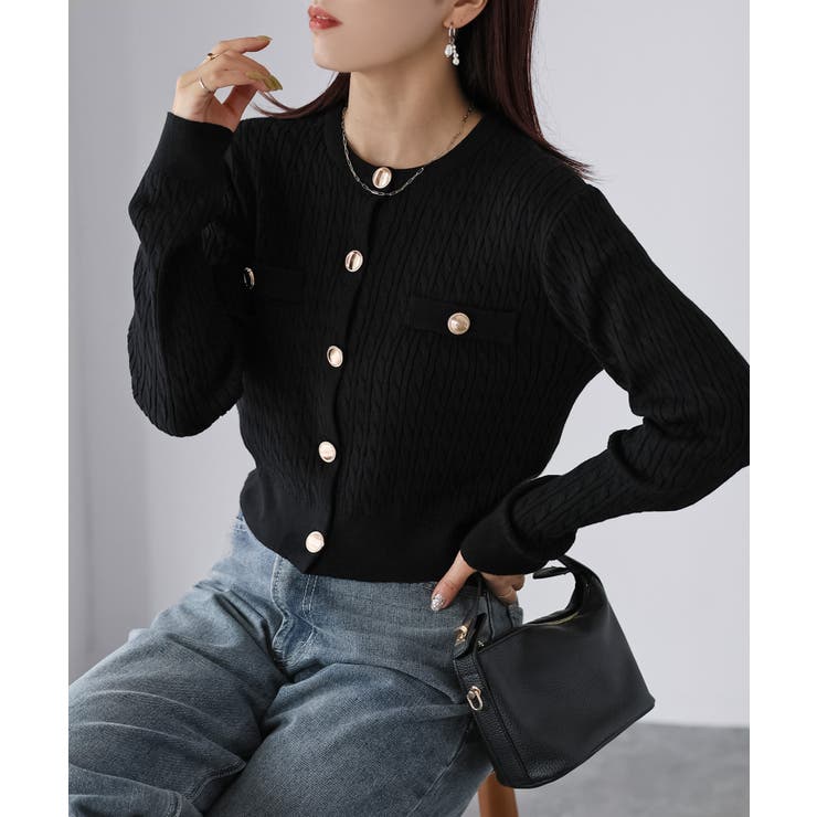 金ボタンケーブルニットカーディガン[品番：RBRW0000048]｜Riberry