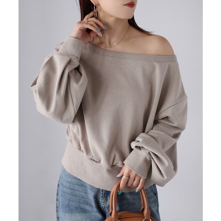 裏毛オフショルダースウェットトップス | Riberry | 詳細画像1 