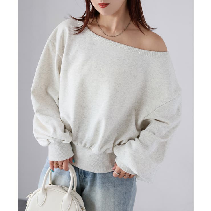 エクリュ | 裏毛オフショルダースウェットトップス | Riberry