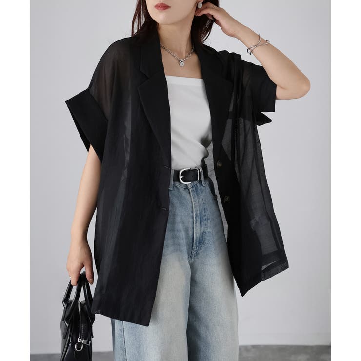 シアー半袖シャツジャケット | Riberry | 詳細画像1 