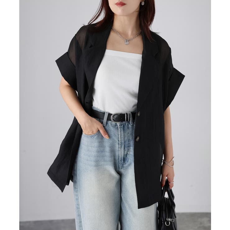 シアー半袖シャツジャケット | Riberry | 詳細画像6 