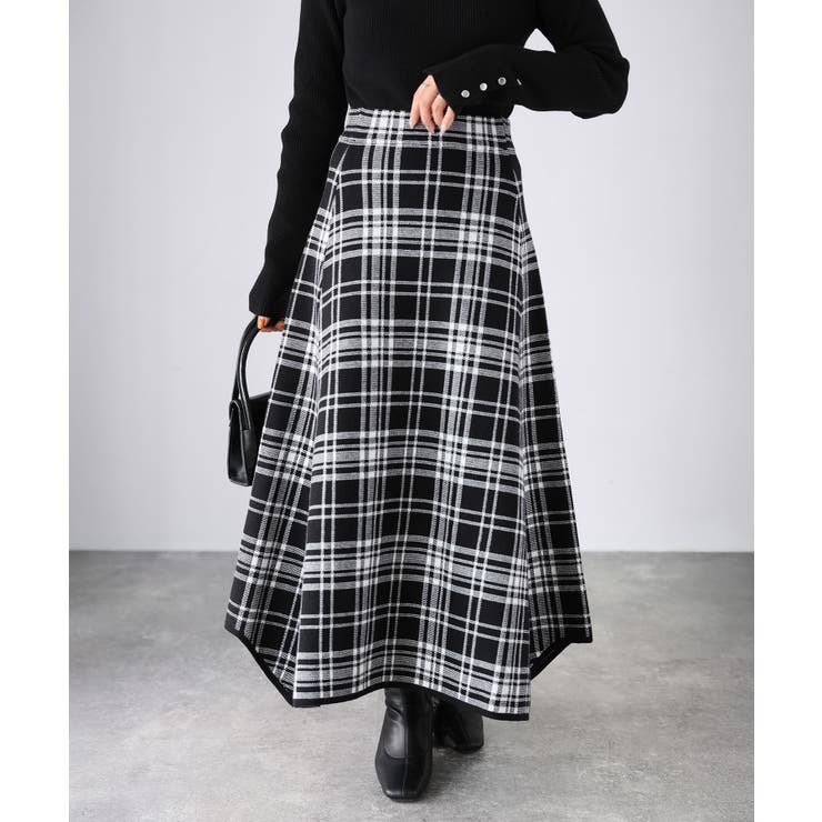 チェック柄ジャガードニットフレアスカート | Riberry | 詳細画像1 