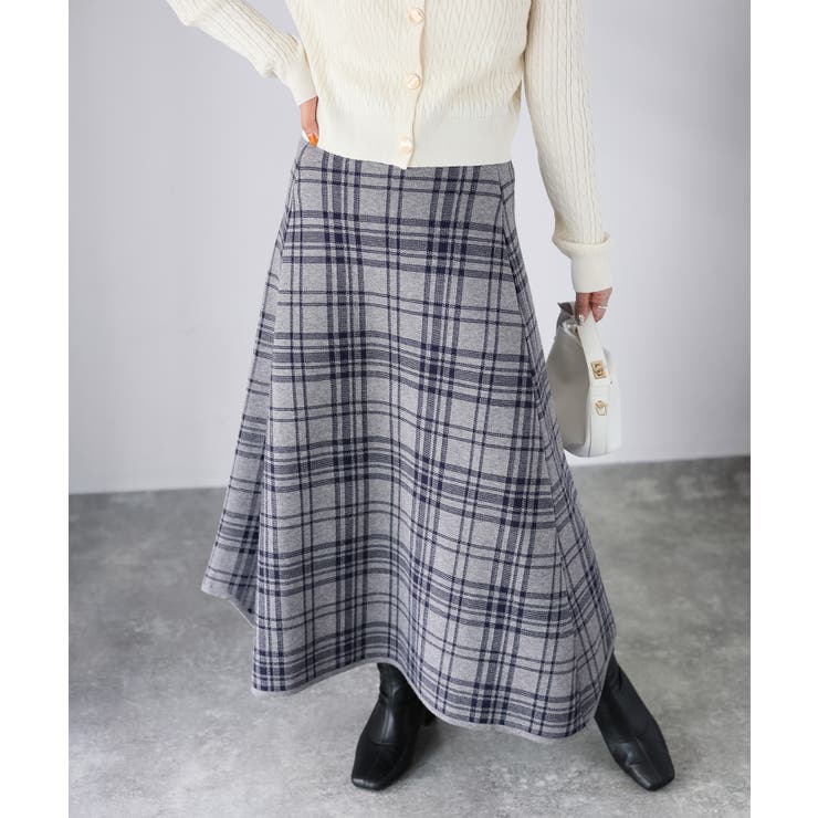 チェック柄ジャガードニットフレアスカート | Riberry | 詳細画像11 