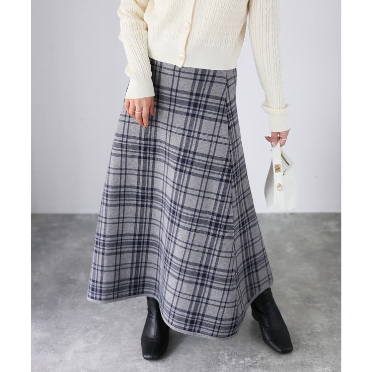 チェック柄ジャガードニットフレアスカート | Riberry | 詳細画像12 