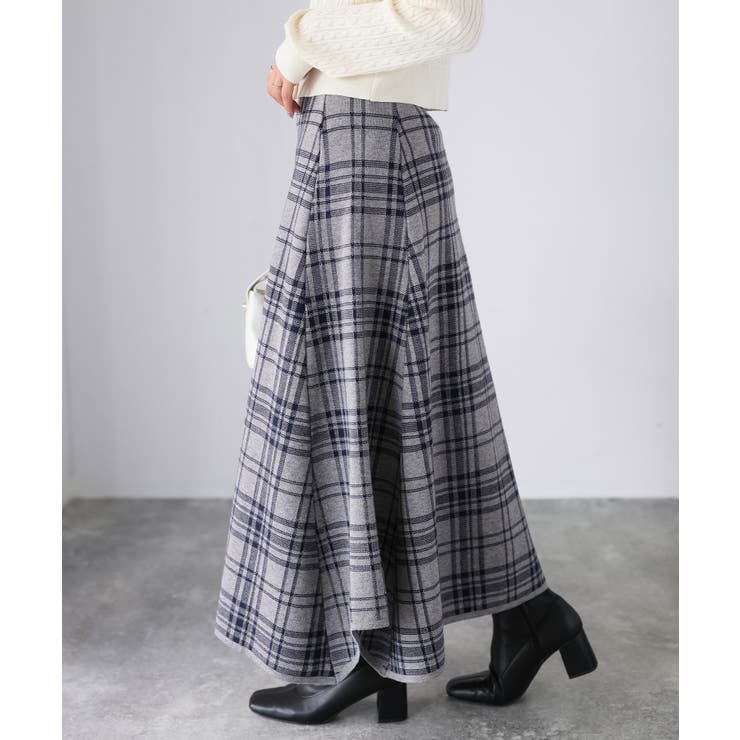 チェック柄ジャガードニットフレアスカート | Riberry | 詳細画像13 