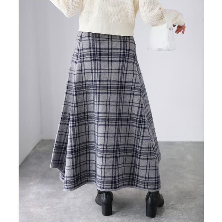 チェック柄ジャガードニットフレアスカート | Riberry | 詳細画像14 