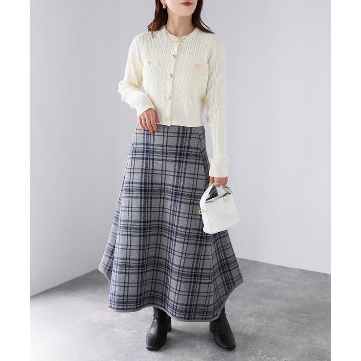 チェック柄ジャガードニットフレアスカート | Riberry | 詳細画像15 
