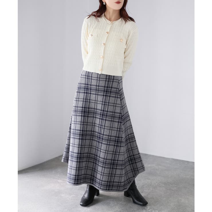 チェック柄ジャガードニットフレアスカート | Riberry | 詳細画像16 