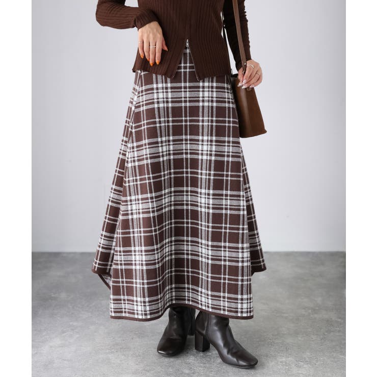 チェック柄ジャガードニットフレアスカート | Riberry | 詳細画像18 