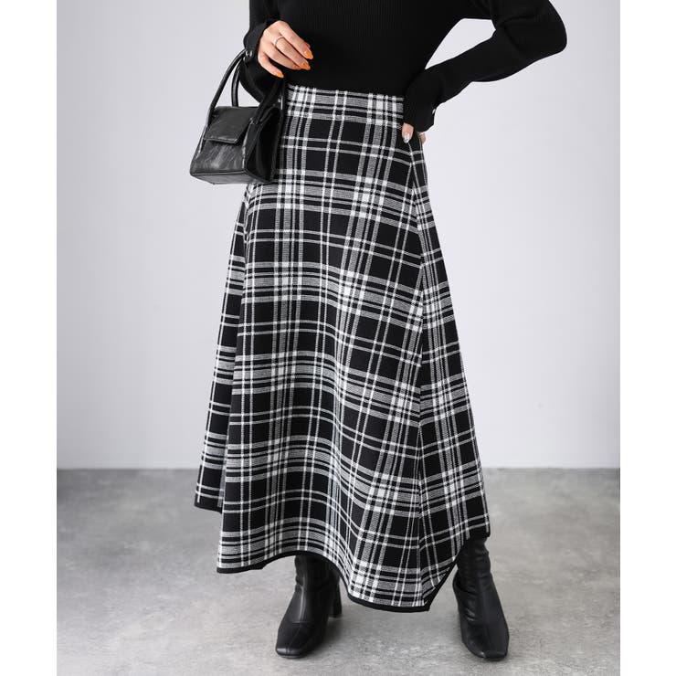 チェック柄ジャガードニットフレアスカート | Riberry | 詳細画像2 